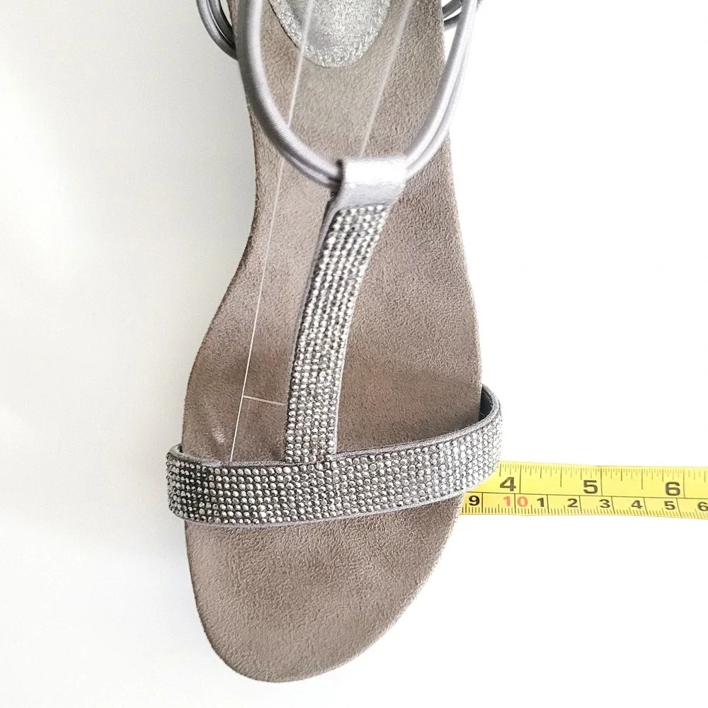 Style & Co Mulan Embellished Wedge Sandals 9M Silver Grey Rhinestone T-strap Y2K